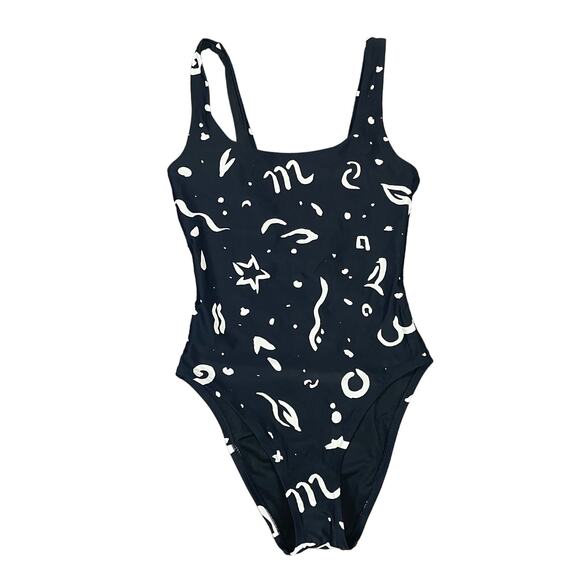 Madewell Scoop Neck One Piece Abstract Summer Trendy Swimsuit US Women's XS New - Picture 1 of 6